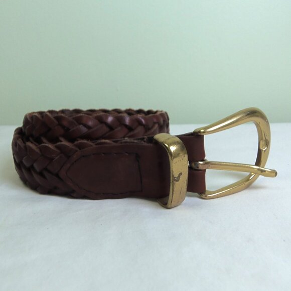 Vintage Leather Braided Belt Brass Buckle BoHo Chic Haute Hippie Rodeo Gal - Picture 1 of 9